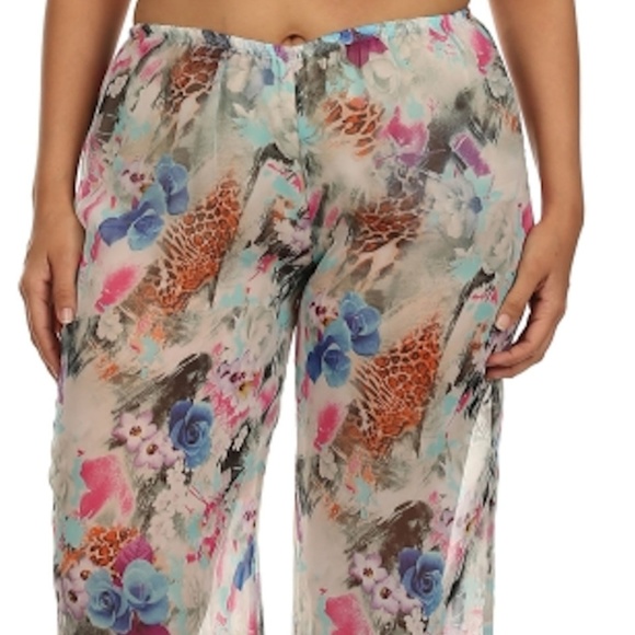 2/$25 SHEER Plus Floral Chiffon Dressy pants 2x - Picture 3 of 7